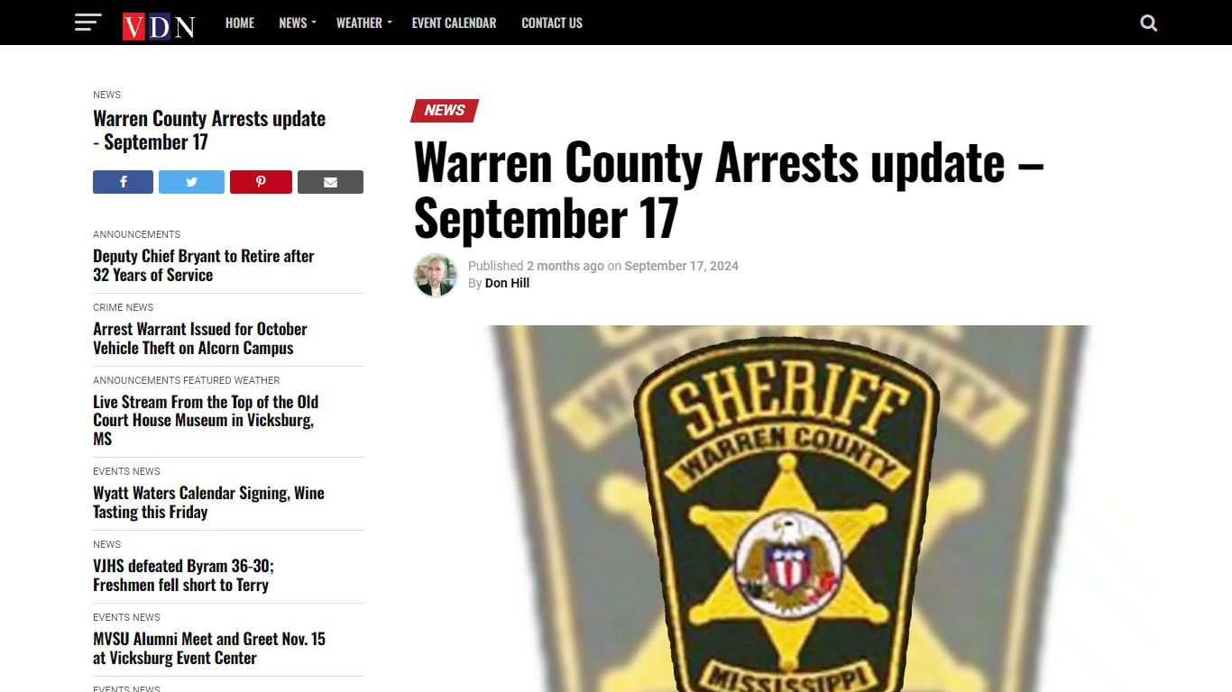 Warren County Arrests update - September 17 - Vicksburg Daily News