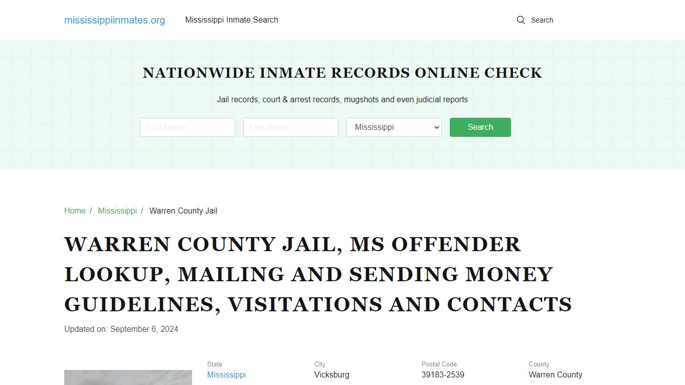 Warren County Jail, MS: Inmate Search Options, Visitations, Contacts